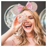 RAZKO Sequin Mouse Ears Headband, Rainbow Iridescent Mice ears Hairband for Women Girls Princess Hair Accessories (Rainbow Crown L)