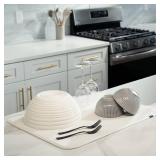 S&T INC. Dish Drying Mat XL, 18â x 24â, Absorbent Microfiber Kitchen Counter Mat, Dish Drying Pad for Dishes, Utensils, Pots and Pans, Extra Large, Cream