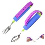Bendable Adaptive Utensils Spoons Forks Set,Left and Right Handed, for Hand Tremors & Muscle Weakness,Arthritis,Stroke,Parkinson,360 Degree Rotation Weighted Rubber Strap,Eating & Drinking Aids