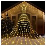 Onory Christmas Outdoor Star String Lights 23FT 860 LED Waterproof Waterfall Tree Lights with Star Topper, 8 Modes Christmas Decorations Outdoor Tree Lights for Patio, Yard, Party Holiday Dec