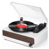 Vinyl Record Player with Upgraded Speakers Bluetooth Turntable Support USB AUX-in Headphone RCA Line-Out Auto-Stop 3 Speed Belt-Driven Vintage Portable Vinyl Player Mirror Design