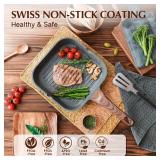 SENSARTE Nonstick Grill Pan for Stove Tops, Versatile Griddle with Pour Spouts, Square Big Cooking Surface, Durable Skillet Indoor & Outdoor Grilling. PFOA Free, 9.5 Inch