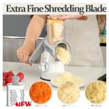 Cambom 5 in 1 Rotary Cheese Grater Hand Crank Cheese Shredder for Fresh Cheese, Vegetable, Nuts,Non-slip Suction Base, Five Blades, White