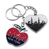 New York Big Apple Empire State Chrysler Building NYC Night Skyline with Big Apple Heart Shape Keychain NY Souvenir Gift Key Chain Ring - Only one