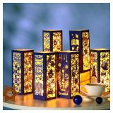Glooglitter 12 Pcs Hanukkah Lantern Boxes with LED Candles Light Table Decorations Centerpieces for Home Party Table Decor Gifts Supplies
