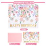ASYEHJNR 13\" Large Size Happy Birthday Gift Bag Floral Flower Pattern with Metallic Gold Happy Birthday Sign Vintage Gift Bag with Greeting Card and Tissue Paper for Girls Women