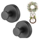 Black Wreath Door Hanger, Heavy Duty Wreath Suction Cup Hooks for Fall Halloween Christmas Decorations, 2 Pack Strong Reusable Wreath Hangers Welcome Sign Front Door Window Glass Indoor Outdoor