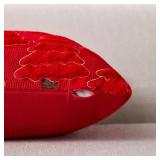 Allorry Christmas Pillow Covers 18x18 Set of 2 Red Christmas Tree Yellow Edge Embroidery Pillow Covers Plush Faux Fur Soft Cushion Case for Winter Xmas Holiday Home Bedroom Sofa Decors SY-013B18
