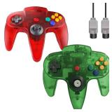 ZeroStory Classic N64 Controller, Wired N64 Controller Upgraded Joystick for N64 Video Game Console (Transparent Red and Transparent Green)