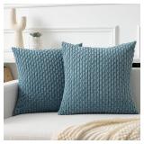 Kevin Textile Throw Pillow Covers Soft Corduroy Decorative Set of 2 Boho Striped Pillow Covers Pillowcases Farmhouse Home Decor for Couch Bed Sofa Living Room 18x18 Inch Blue Grey
