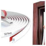 White Rubber Weather Stripping Door Seal Strip, D Shape Door Weather Seal Strip, Self-Adhesive Soundproofing Frame Insulation Tape for Doors Frame/Window Seal,Blocks Cold Drafts Noise