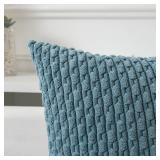 Kevin Textile Throw Pillow Covers Soft Corduroy Decorative Set of 2 Boho Striped Pillow Covers Pillowcases Farmhouse Home Decor for Couch Bed Sofa Living Room 18x18 Inch Blue Grey