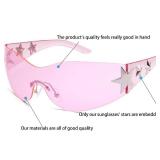 Haqptul Rimless Y2K Sunglasses Star Wrap Around Glasses 2000S Accessories for Women Men Trendy Fashion Cool Shield Shades (Pink/Pink)