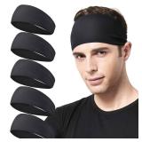 Acozycoo Mens Running Headband,5Pack,Mens Sweatband Sports Headband for Running,Cycling,Basketball,Yoga,Fitness Workout Stretchy Unisex Hairband (5 Black)