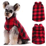 Kuoser Dog Fleece Vest, Warm Plaid Dog Sweater with Leash Hole, Soft Puppy Pajamas Dogs Winter Coat Cozy Puppy Jacket for Small Medium Dogs Cats, Spring Fall Cold Weather Pet Christmas Outfit,Red XS