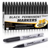 36 Pack Permanent Markers Fine Tip, Black Permanent Marker Pens for Office, School & Home, Waterproof, Smear-Proof, Quick-Drying