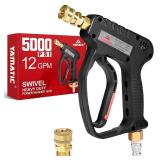 YAMATIC Short Pressure Washer Gun with Swivel, 5000 PSI Power Washer Wand Stubby Trigger Handle with 3/8\" Plug & M22-14mm Male Inlet, 1/4\" Quick Connect Outlet for Foam Cannon Car Wash