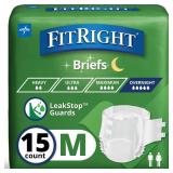 Medline MTB80300Z Extended Wear Overnight Adult Brief with Tabs, Maximum Absorbency, Medium, Pack of 15