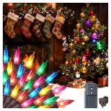 Enhon 150 Bulbs 36 Ft Christmas Tree Lights with Music, Christmas String Lights with 7 Function Modes, Brown Wire Xmas Tree Light for Indoor and Outdoor Party Patio Trees Decorations (Multi-Colored)