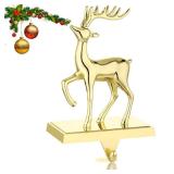 Deer Christmas Stocking Hanger for Mantelï¼Reindeer Christmas Stocking Holder for Fireplace Mantel Hooks Hanger for Christmas Deer Stockings Clip for Christmas Decoration (Gold Deer)