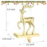 Deer Christmas Stocking Hanger for Mantelï¼Reindeer Christmas Stocking Holder for Fireplace Mantel Hooks Hanger for Christmas Deer Stockings Clip for Christmas Decoration (Gold Deer)