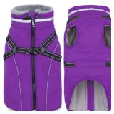 Fragralley Dog Coat with Harness Built in, Waterproof Windproof Reflective Warm Puffer Jacket, Fleece Lined Vest Winter Parka for Small, Medium, Large Dogsâ