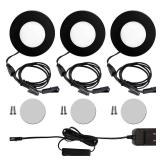 ColorFulceng LED Cabinet Lighting Kit 3 Pack Wired Slim Metal Puck Lights 12V 3000K 4000K 5000K Adjustable Under for Kitchen Closet Bookcase Wardrobe Lighting with ETL Listed Wall Plug (Black)