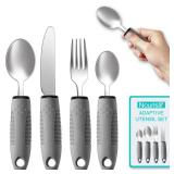 Nourislif Adaptive Utensils 4pcs For Hand Tremors,Elderly, Arthritis,Parkinsons-Built Up Utensils For Adults 2.5oz Each, Silverware Set With Handle, Flatware Cutlery Set For Seniors