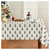 Horaldaily Christmas Tablecloth 52Ã70 Inch Rectangular, Trees Black White Boho Washable Table Cover for Party Picnic Dinner Decor