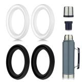 4pcs Silicone Replacement Gaskets Classic for Stanley, Sealing O Ring Gasket for Thermos Lid Compatible with Stanley Classic 20oz 1.0 QT 1.5 QT 2 QT 2.5 QT Vacuum Bottle Stopper (Black, White)