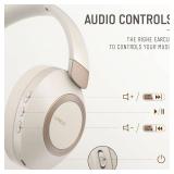 LORELEI B-C6 Wireless Over Ear Headphones, 50H Playtime Foldable Lightweight Bluetooth Headsets, Deep Bass, Built-in Microphone, Memory Foam Earmuff, for Travel, Home Office (Beige White)