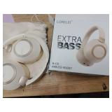 LORELEI B-C6 Wireless Over Ear Headphones, 50H Playtime Foldable Lightweight Bluetooth Headsets, Deep Bass, Built-in Microphone, Memory Foam Earmuff, for Travel, Home Office (Beige White)