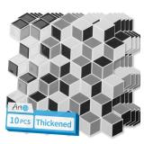 Art3d 10-Sheet Peel and Stick Backsplash Tiles, 12x12 Inch Self-Adhesive 3D Wall Tiles for Kitchen, Bathroom, Countertop - Thickened Waterproof Design (White & Black)