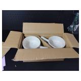 LE TAUCI French Onion Soup Bowls, 18 Ounce Soup Bowls With Handles for Chili, Beef Stew, French Onion Soup Crocks Oven Safe - 5 inch, Set of 4, Arctic White