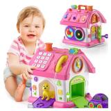 Talkfun Montessori Toy for 1 Year Old Girl Gifts, Musical Bilingual Educational Toddler Toy Age 1-2 Yr 12-18 Month, First Birthday Gift for 1 Year Old Girl (Pink)