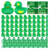 DEEKIN 100 Set Mental Health Rubber Duck Mental Health Awareness Gifts Include 100 Green Ribbon Rubber Duck 100 Cards and 100 Organza Bags for Friend Family Coworkers Fundraiser Giveaways