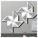 XIHACTY Set of 2 Diamond Decorative Mirrors, Cute Pinwheel Shape Wall Mirror, Crushed Diamond Glass Mirror for Home DÃ©cor. (15.6âx15.6â)