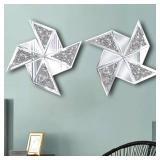XIHACTY Set of 2 Diamond Decorative Mirrors, Cute Pinwheel Shape Wall Mirror, Crushed Diamond Glass Mirror for Home DÃ©cor. (15.6âx15.6â)