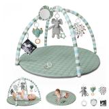 Blissful Diary Baby Play Gym Mat, Play Mat Activity Mat with 6 Detachable Toys for Stage-Based Sensory & Motor Skill Development, Easy to Install & Clean, Baby Essentials Gift, Sage Green