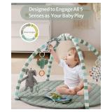 Blissful Diary Baby Play Gym Mat, Play Mat Activity Mat with 6 Detachable Toys for Stage-Based Sensory & Motor Skill Development, Easy to Install & Clean, Baby Essentials Gift, Sage Green