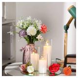 Shihanee Set of 3 Pillar Candles and 3 Glass Cylinder Candle Vases Holders Clear Pillar Jars for Wedding Centerpieces(2.6