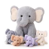 Vposyako 5 Pieces Elephant Stuffed Animals for Girls, 1 Mommy Elephant with 4 Babies Soft Plush Set Toys Gifts for Kids Children 3 4 5 6 7 8 9 Years, Christmas, Birthday, Children