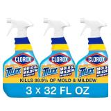 Clorox Plus Tilex Mold and Mildew Remover with Bleach, Spray Bottle, 32 Fluid Ounces, Unscented, Pack of 3