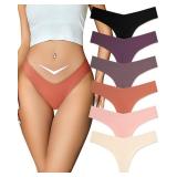 FINETOO Seamless Thongs for Women Sexy No Show Panties Invisible V-waisted Stretch Ladies Underwear 6 Pack (XS-XL)