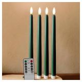 Ni-JASW Green Flameless Taper Candles with Remote, Flickering Christmas LED Candlesticks Battery Powered Set of 4