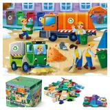 Jumbo Floor Puzzle for Kids,Recycling Garbage Truck Jigsaw Large Puzzles,48 Piece Trash Truck Vehicle Puzzle for Toddler Ages 3-5,Children Learning Preschool Educational Toys,Gift for 4-8 Years Old