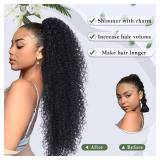 Alebery 27 Inch Drawstring Ponytail Extension for Black Women Deep Curly Ponytail Extension Synthetic Mixed with Human Hair Hairpieces Afro Kinky Curly Pony Tail for Daily Use (Black)