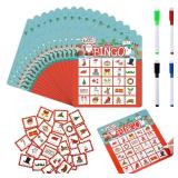 Soulchen 52 Pcs Christmas Bingo Christmas Dry Erase Bingo Cards 24 Players Holiday Festival Xmas Party Favors for Adults Large Group Family Activities Birthday Party Supplies