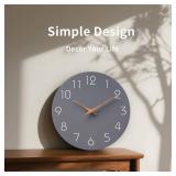 Mosewa Wall Clock 12 Inch Gray Silent Non Ticking Battery Operated Modern Simple Clock Decorative for Kitchen Home Bedroom Bathroom Office Living Room