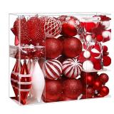 SHareconn 112ct Christmas Tree Balls Ornaments, Classic Pearl Gift Box, Shatterproof Plastic Decorative Baubles for Xmas Tree Decor Holiday Wedding Party Decoration with Hanging Hooks, Red & White